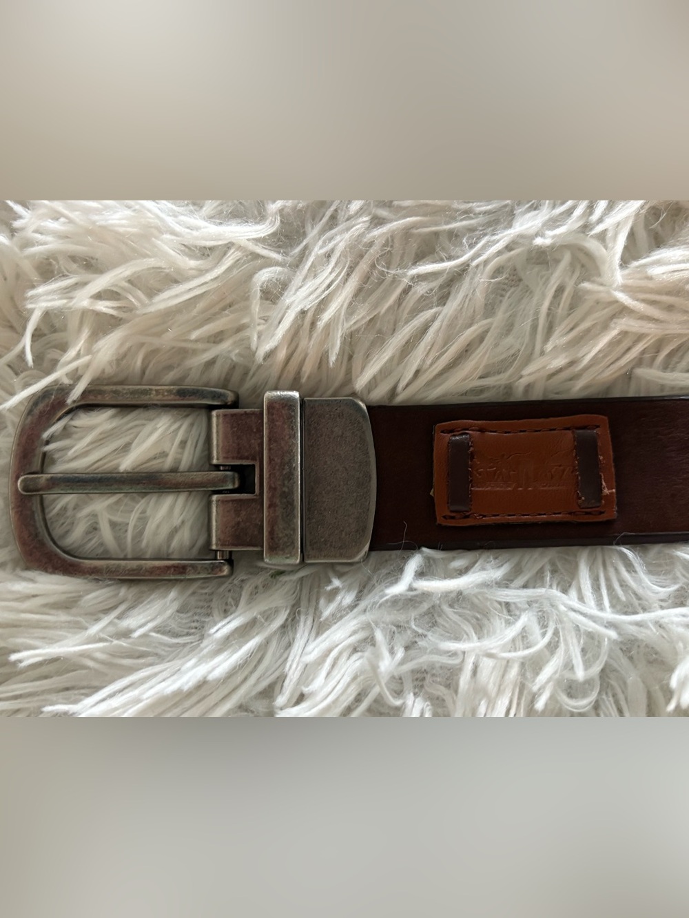 Brown/Black Reversible Leather Belt with Pewter Buckle - Picture 5 of 7